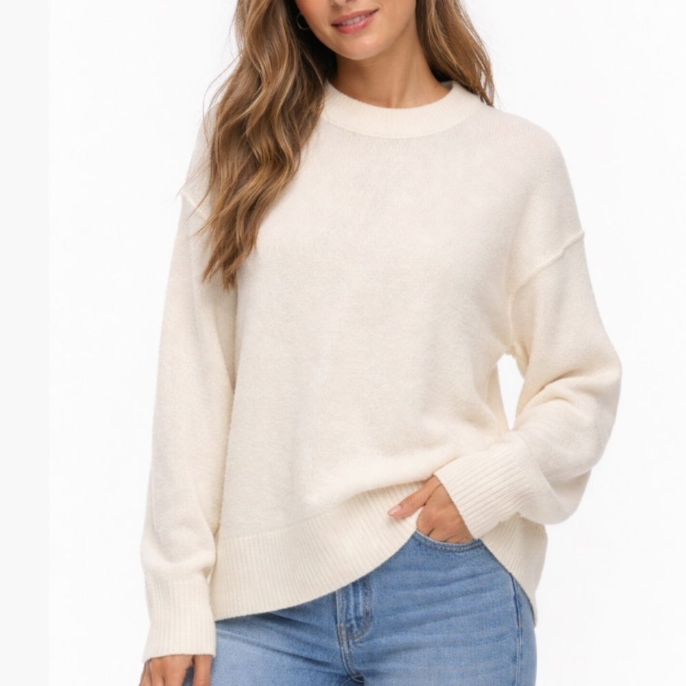 Aerie Crewneck Oversized Pullover Casual Cozy Sweater Cream Size XS